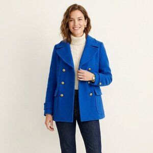 *J.Crew Cobalt Blue Majesty Stadium Cloth Peacoat Wool Coat Gold Buttons Sz 4
